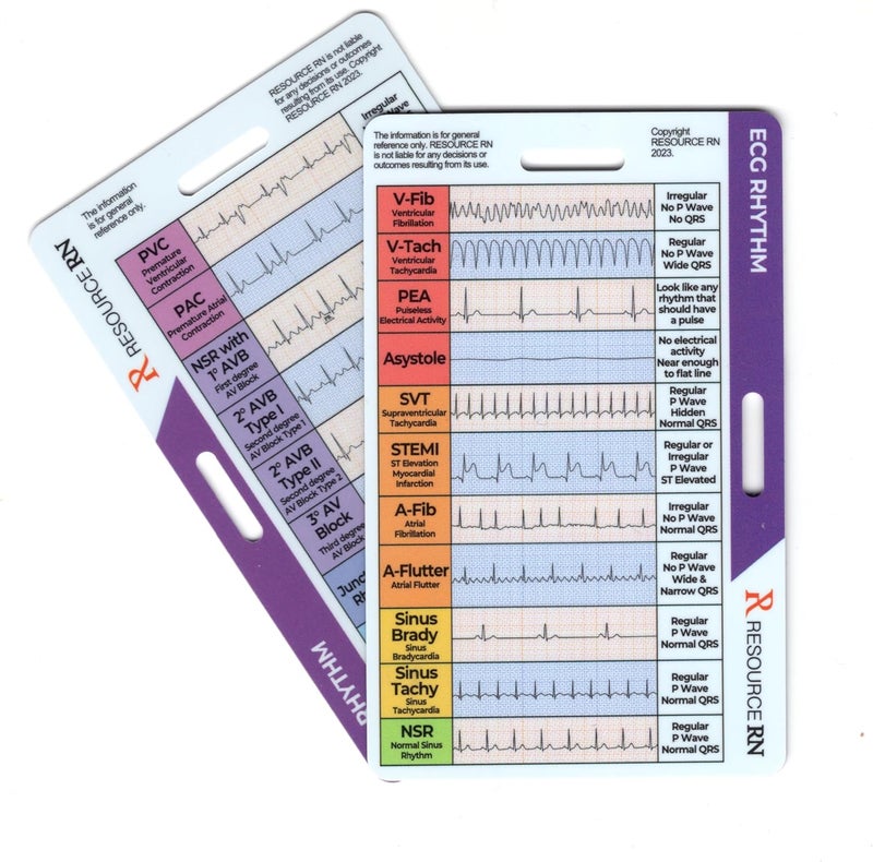 Resource RN EKG Rhythm Interpretation Badge Card – Quick Reference Guide for ECG/EKG Rhythms – Dual-Sided, Horizontal & Vertical Layout – Pocket-Sized Cheat Sheet for Nurses, Paramedics & Medical Students - Image 1